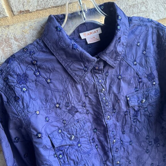 Ariat Long Sleeve Snap Button Front Embroidery Floral Shirt Women's Size L - Picture 5 of 10